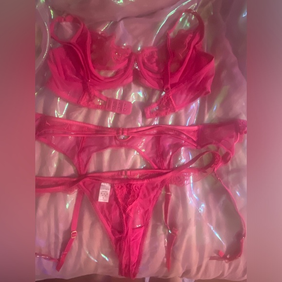💖🌸 Flirty Lounge Florence Hot Pink 3pc Lingerie Bra Set 🌸 34D 🌸 Like New! - Picture 14 of 15